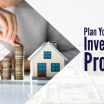 A hand stacking coins in ascending order next to a miniature house, representing real estate investment returns and financial growth. The image includes text promoting assured compound annual growth rates of 10-15% for real estate investments.